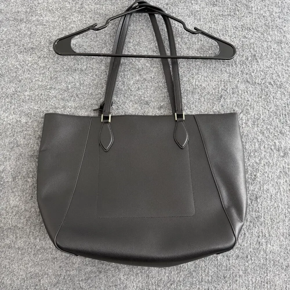 Kate Spade Poppy Large Black Leather Tote Bag Beige Lining Work Office Travel